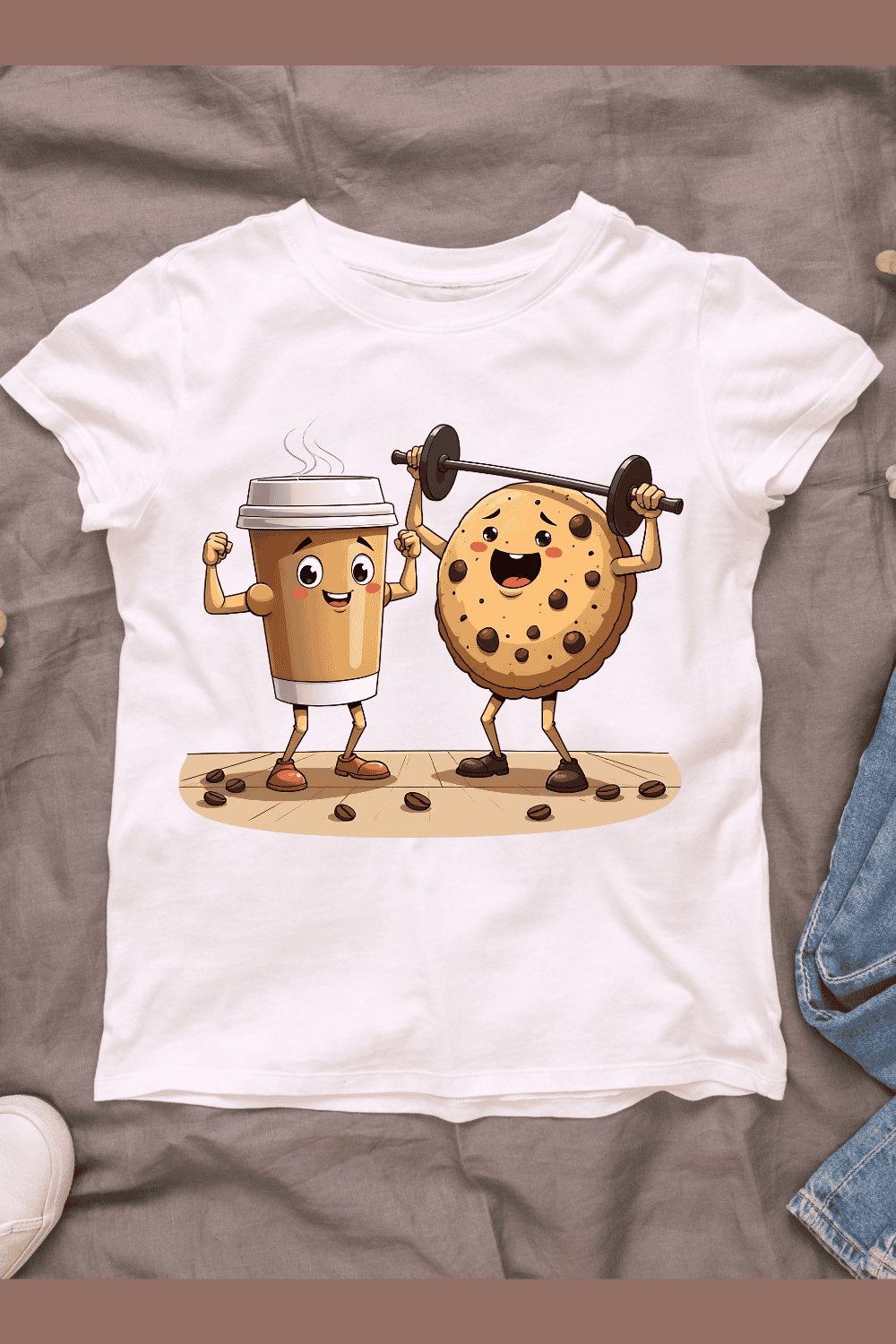 Coffee and Cookie Workout T-shirt Design pinterest preview image.