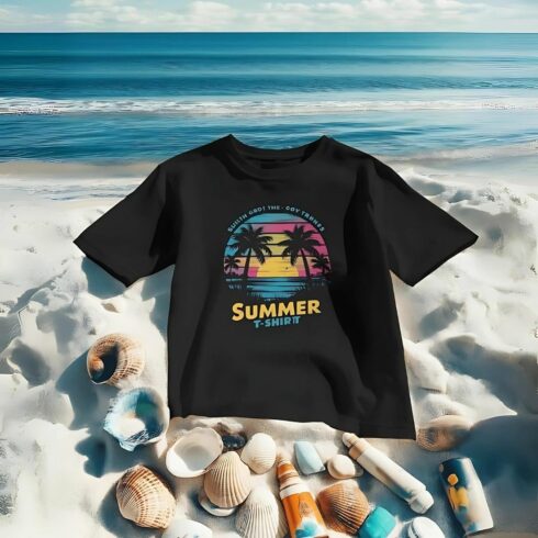 "Retro Summer T-Shirt with Palm Trees and Sunset Design – Perfect for Beach Days" cover image.