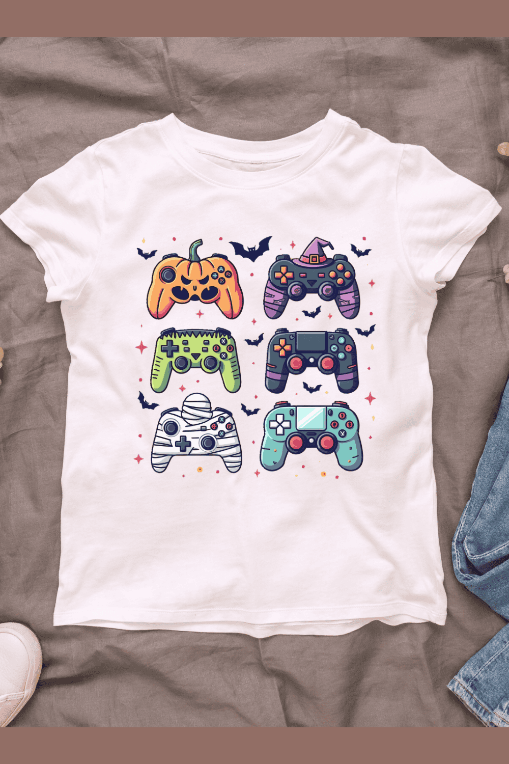 Spooky Game Controllers T-shirt Design pinterest preview image.