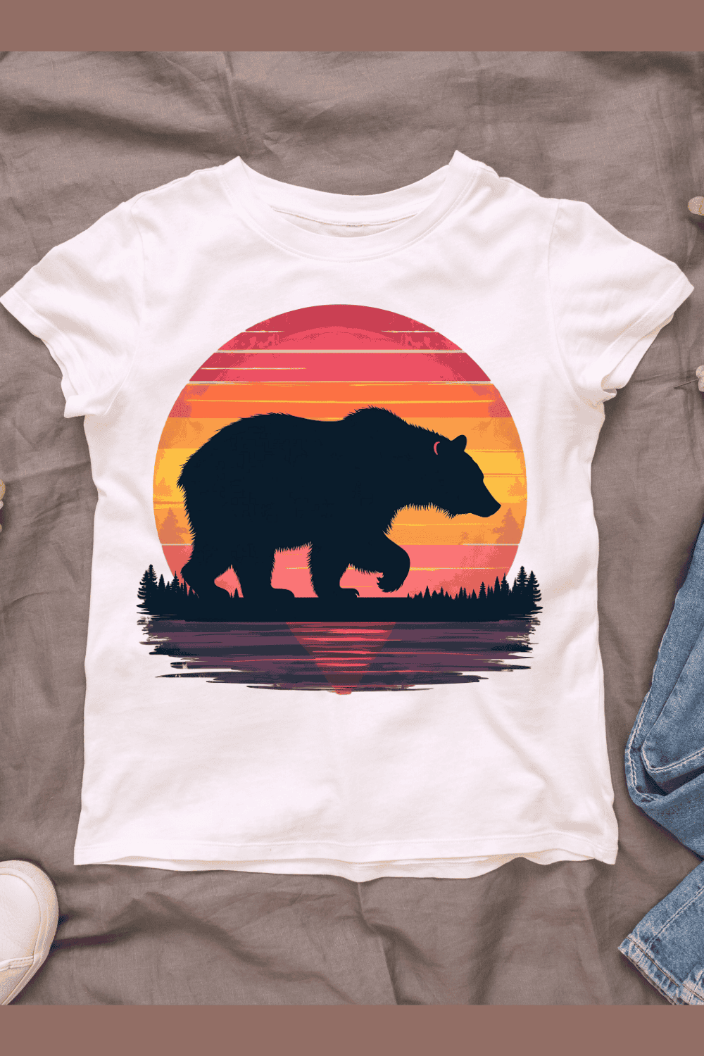 Bear Silhouette Sunset T-shirt pinterest preview image.