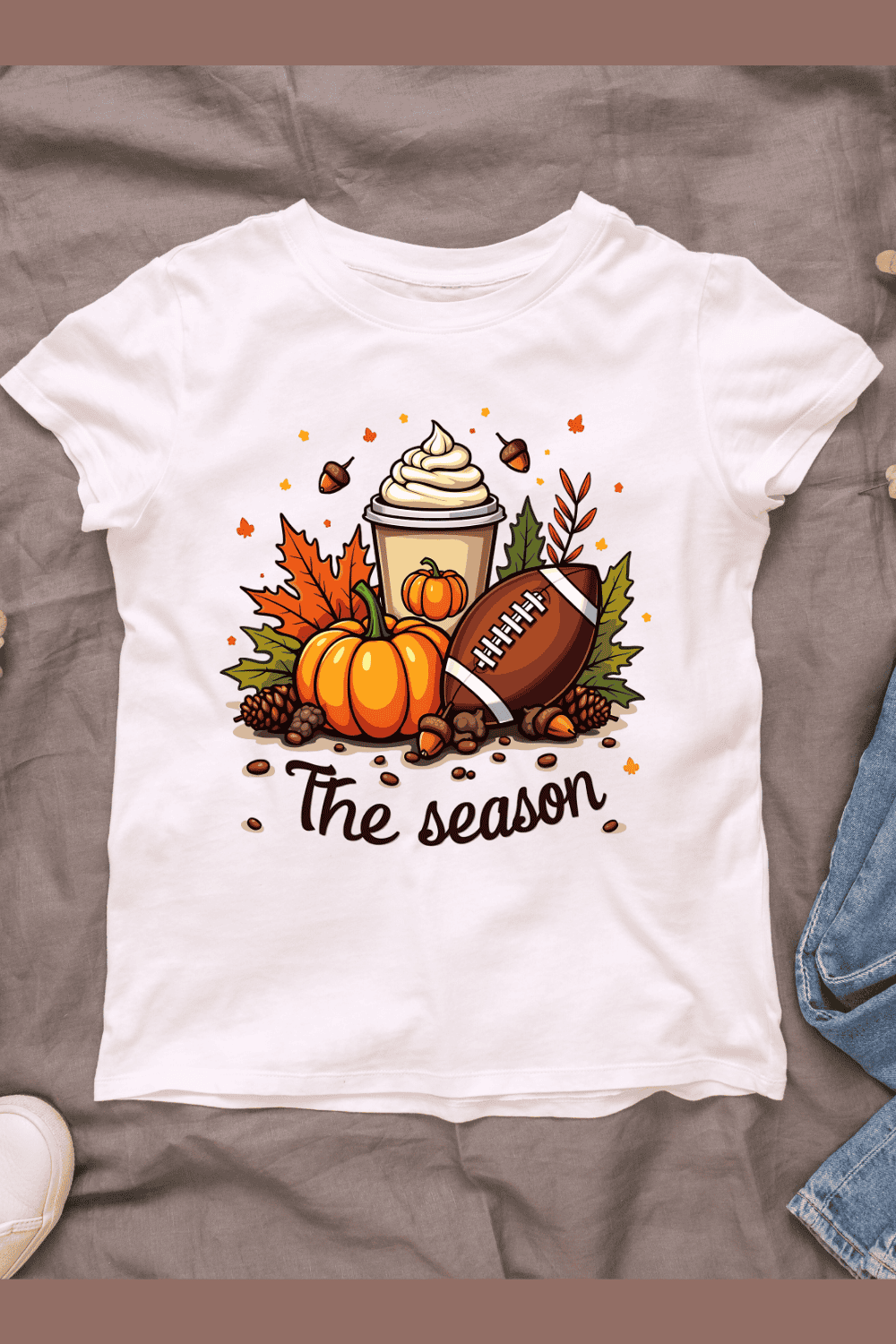 Pumpkin Spice and Football T-shirt Design pinterest preview image.