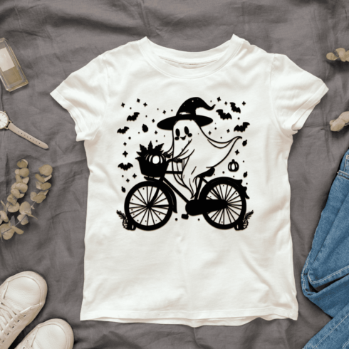 Spooky Cycling Silhouette T-shirt Design cover image.