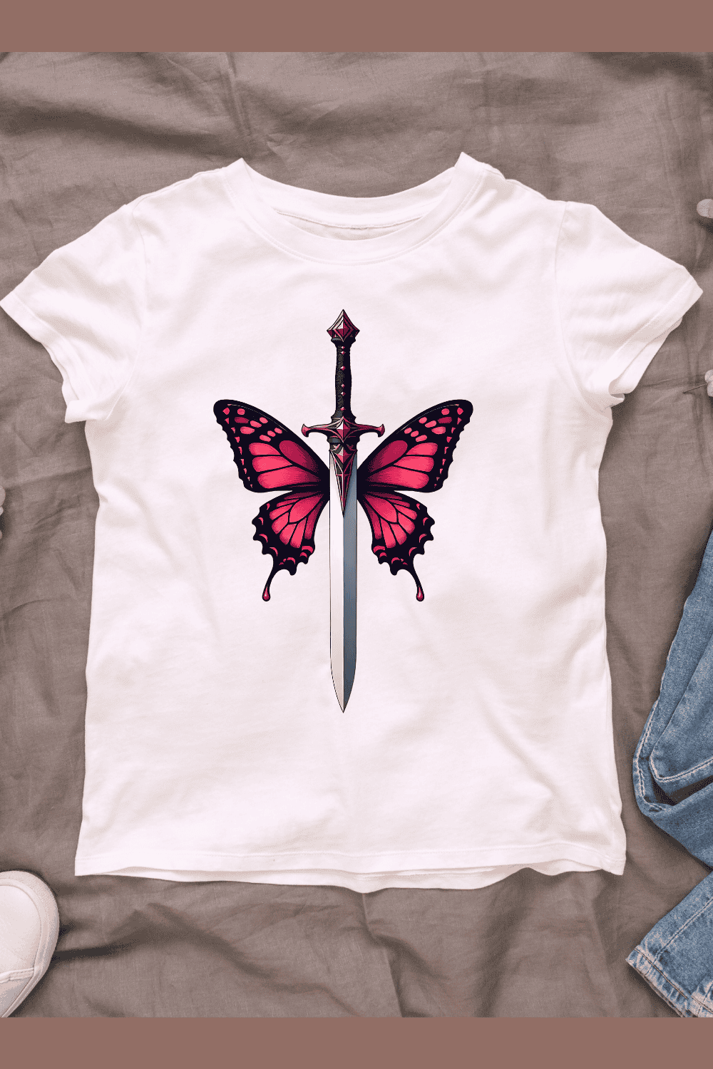 Sword and Butterfly T-shirt Design pinterest preview image.