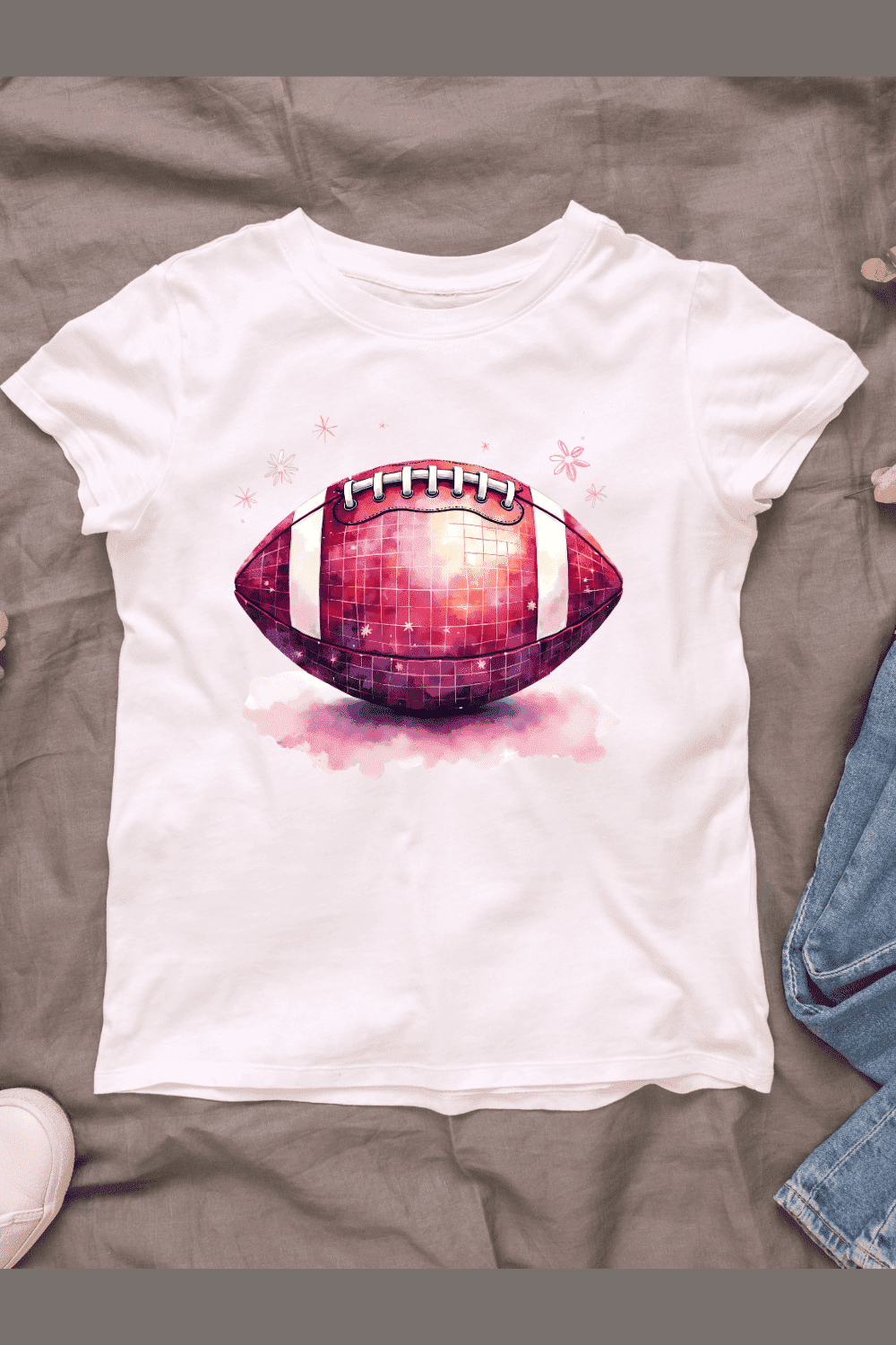 Watercolor Pink Football T-shirt Design pinterest preview image.