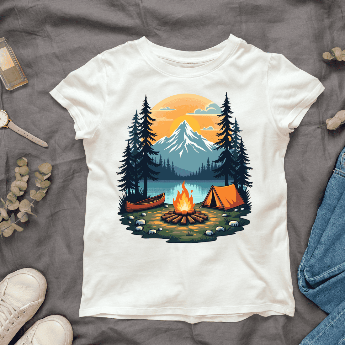 Retro Camping Adventure T-shirt Design cover image.