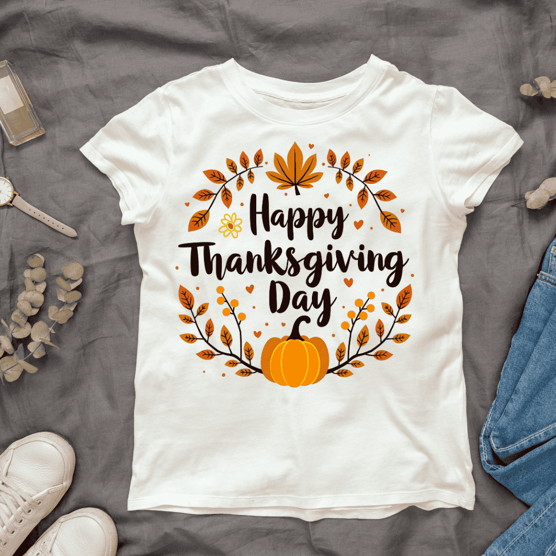 Thanksgiving Greetings T-shirt Design cover image.