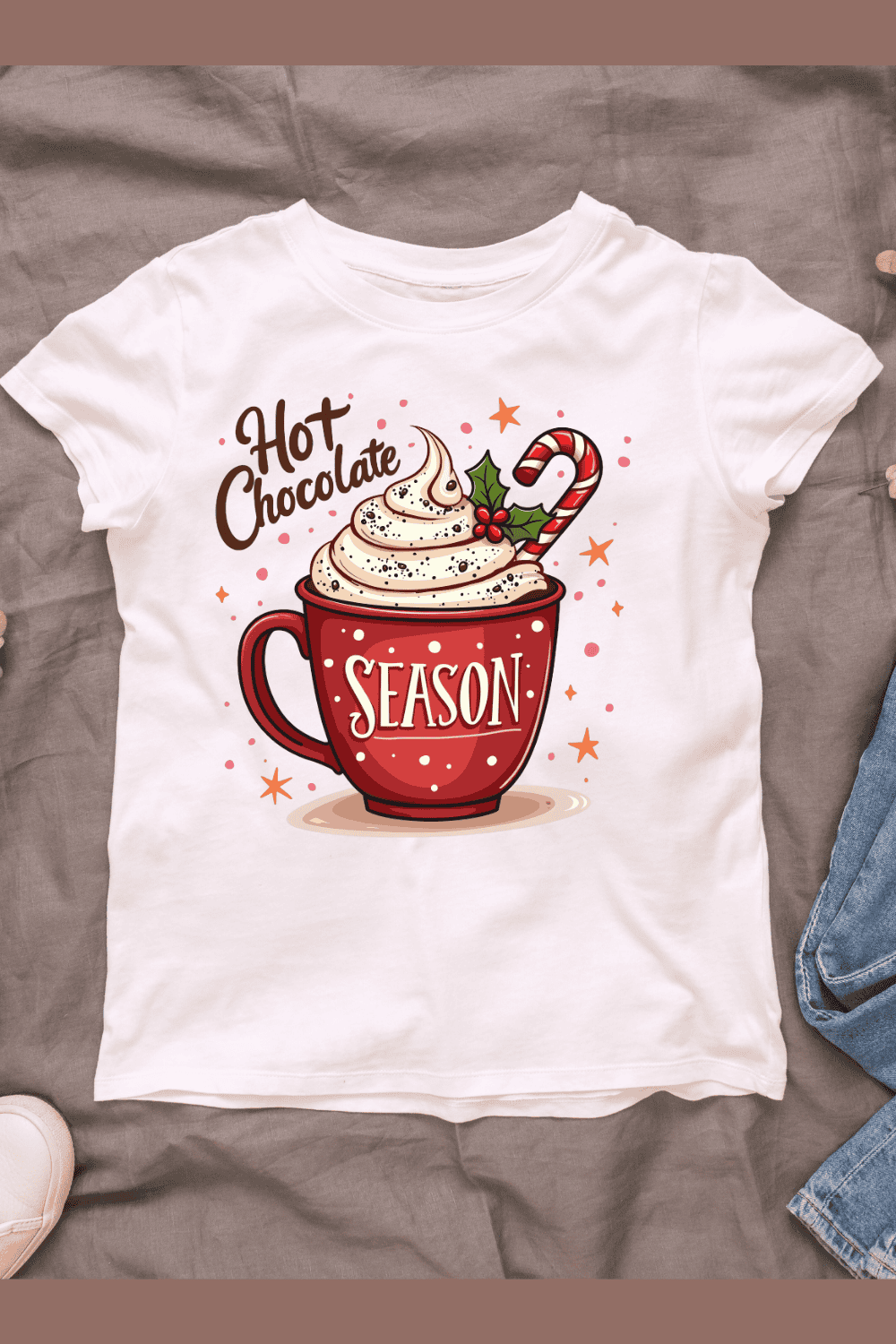 Cozy Hot Chocolate Season T-shirt Design pinterest preview image.