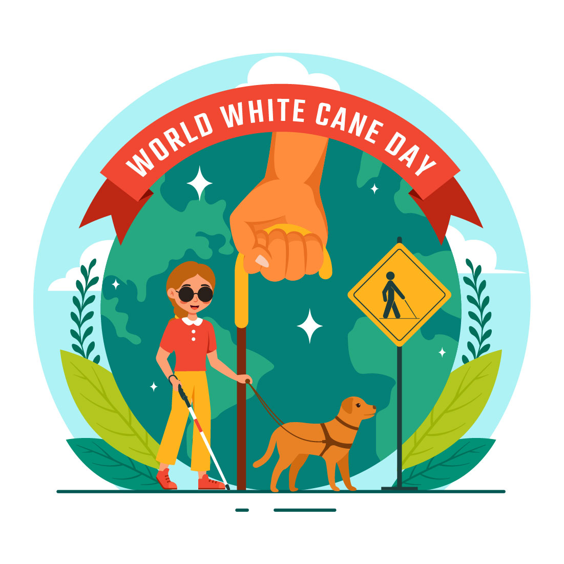 10 International White Cane Day Illustration preview image.