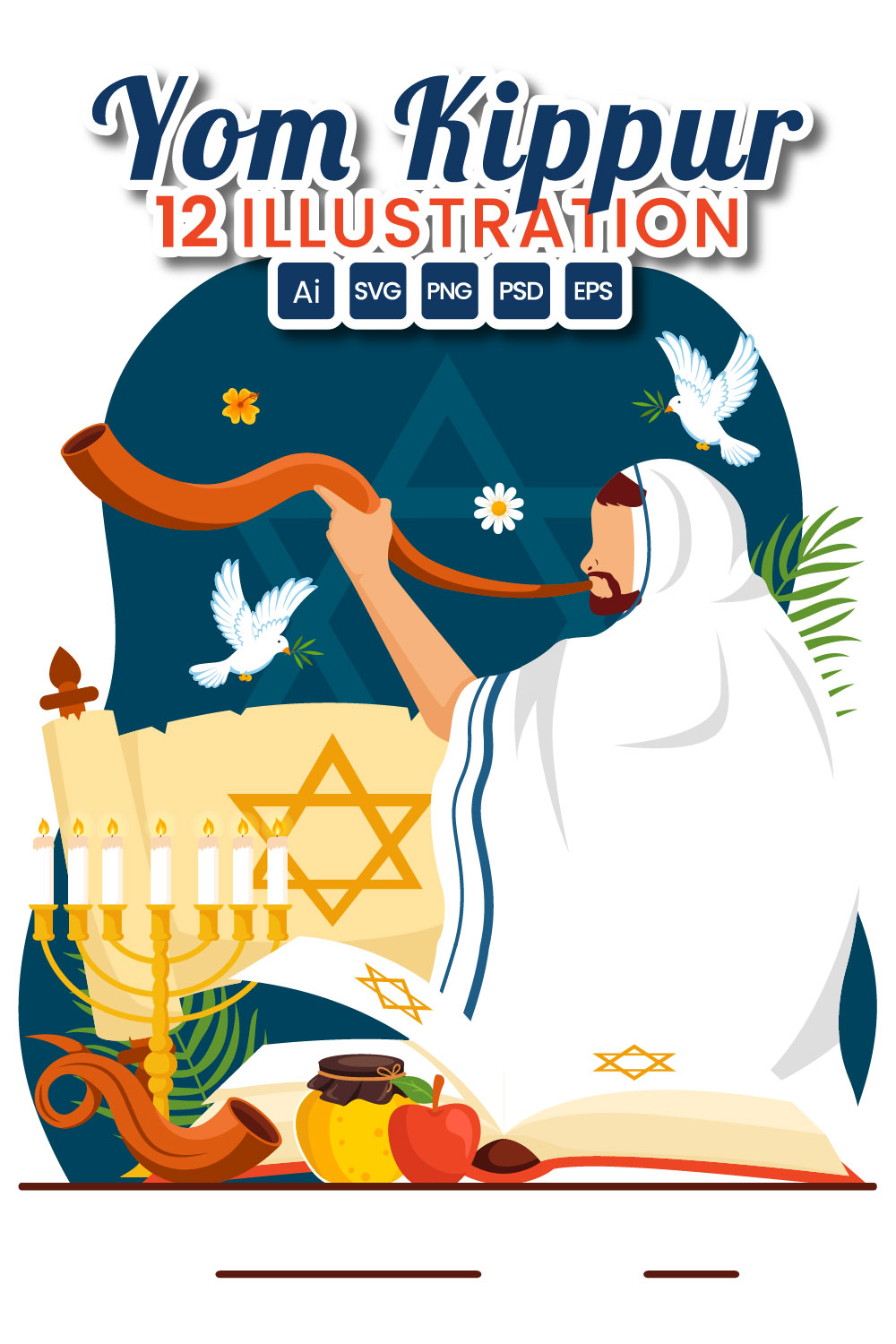 12 Yom Kippur Celebration Illustration pinterest preview image.