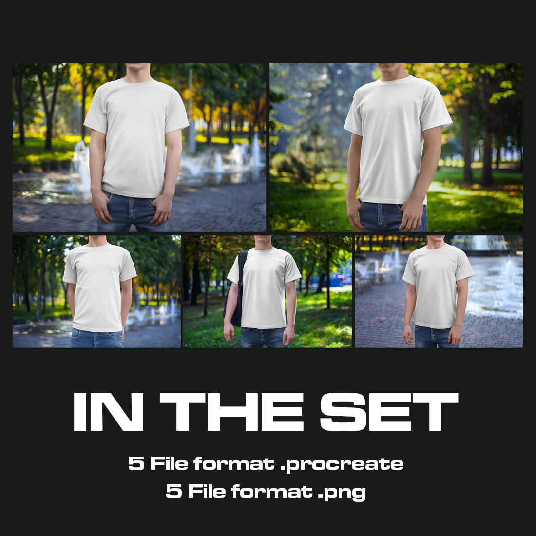 5 Mockups Man T-Shirt on the Street for Procreate preview image.