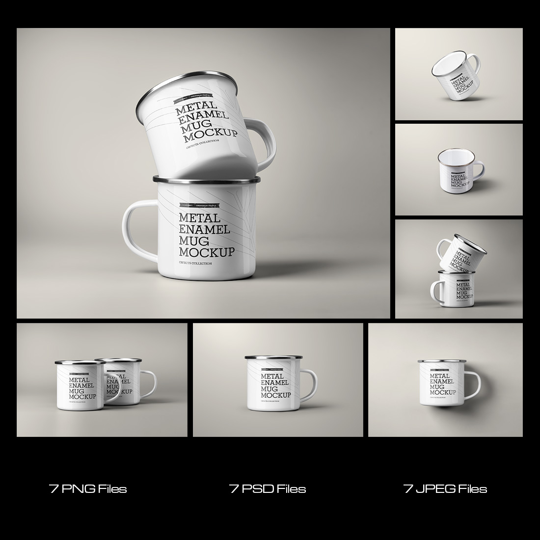 7 Mockups of Enamel Metal Mug preview image.