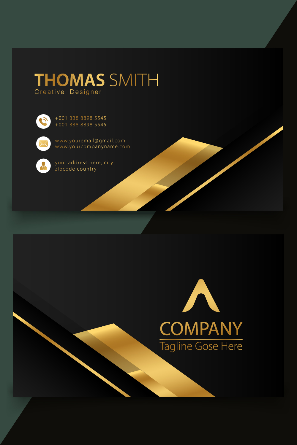 Elegant abstract golden Luxury business card template vector with gradient style pinterest preview image.