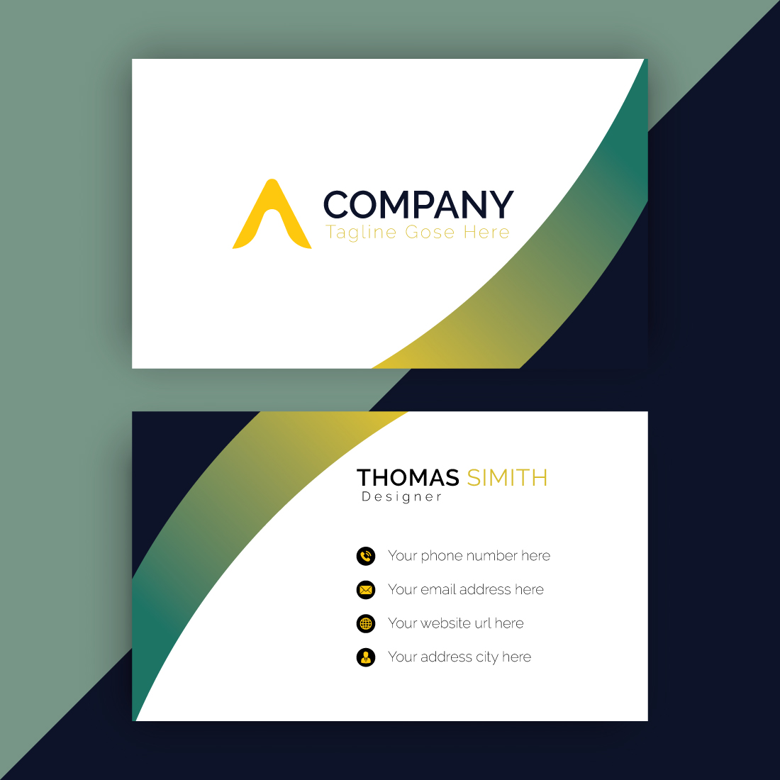 Modern Vector black and green business card design cover image.