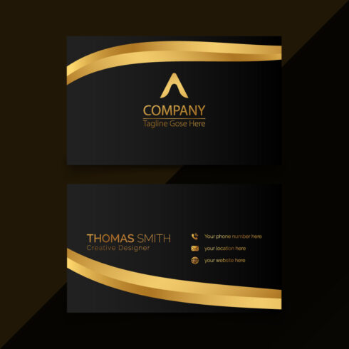 elegant golden template set for business cards with gradients of gold and black cover image.