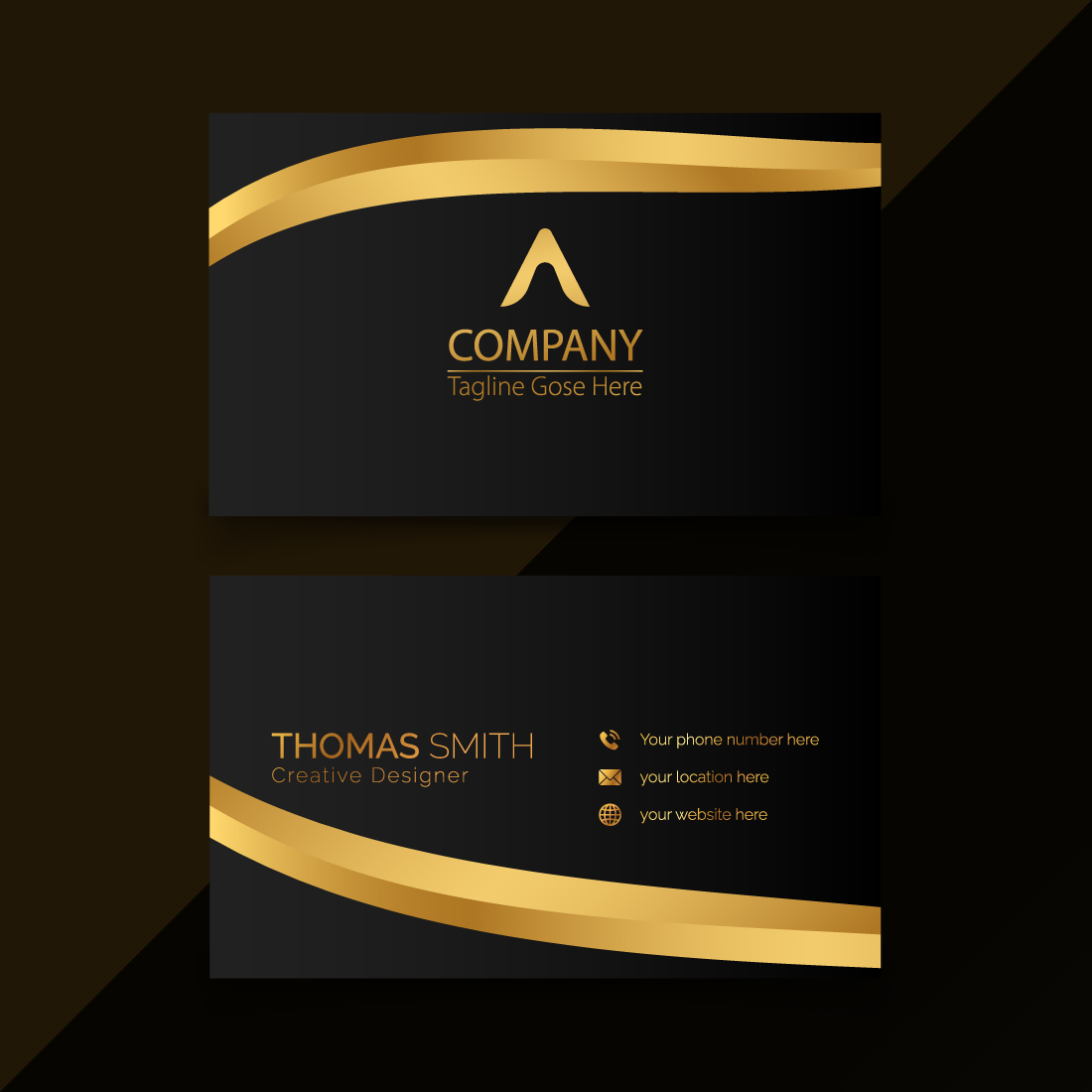 elegant golden template set for business cards with gradients of gold and black cover image.