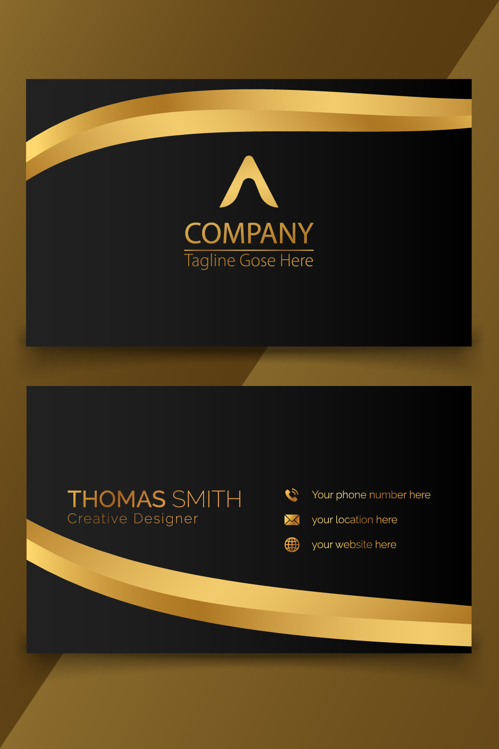 elegant golden template set for business cards with gradients of gold and black pinterest preview image.