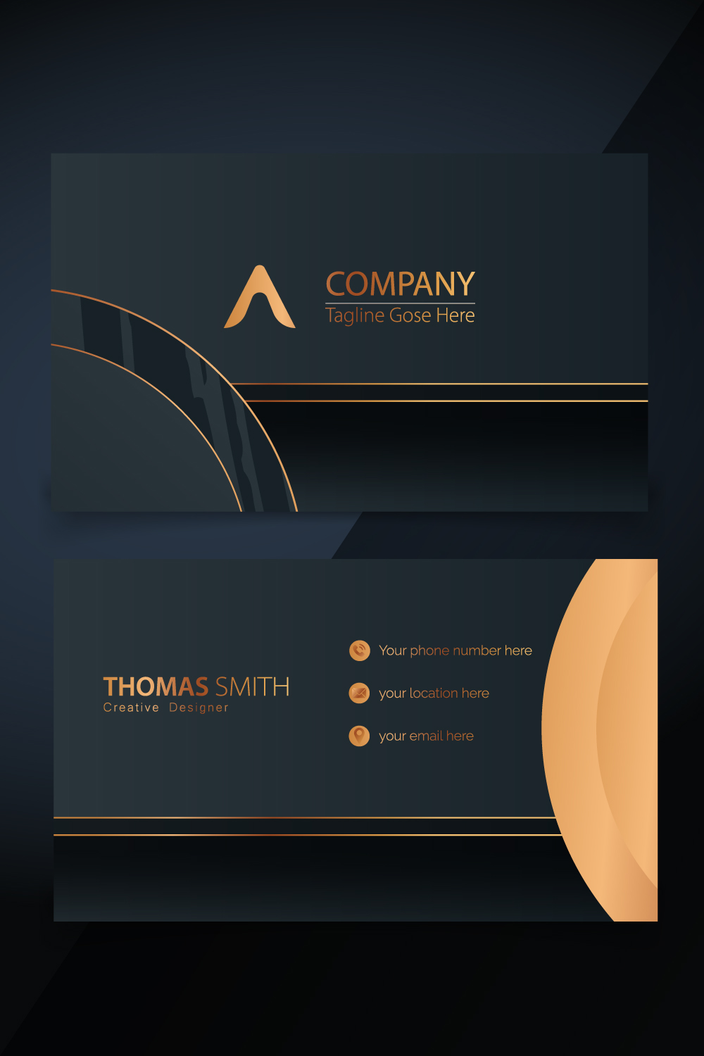 Elegant abstract golden Creative and simple Luxury business card template pinterest preview image.