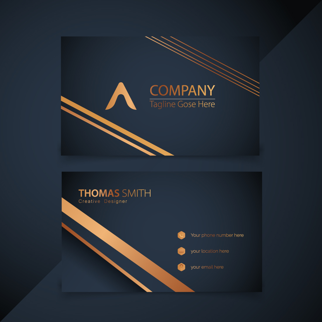 Abstract golden Luxury business card design template cover image.