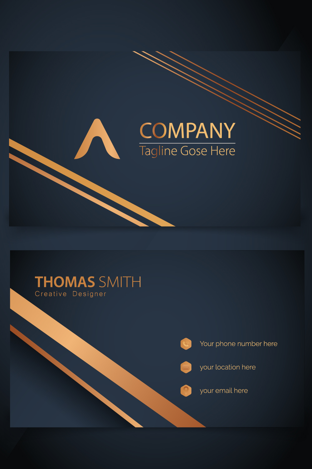 Abstract golden Luxury business card design template pinterest preview image.