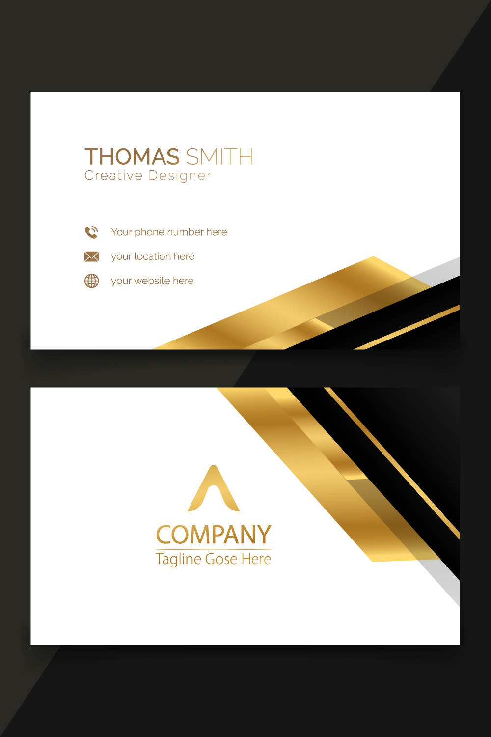 Elegant luxury Combination gold business card Vector pinterest preview image.