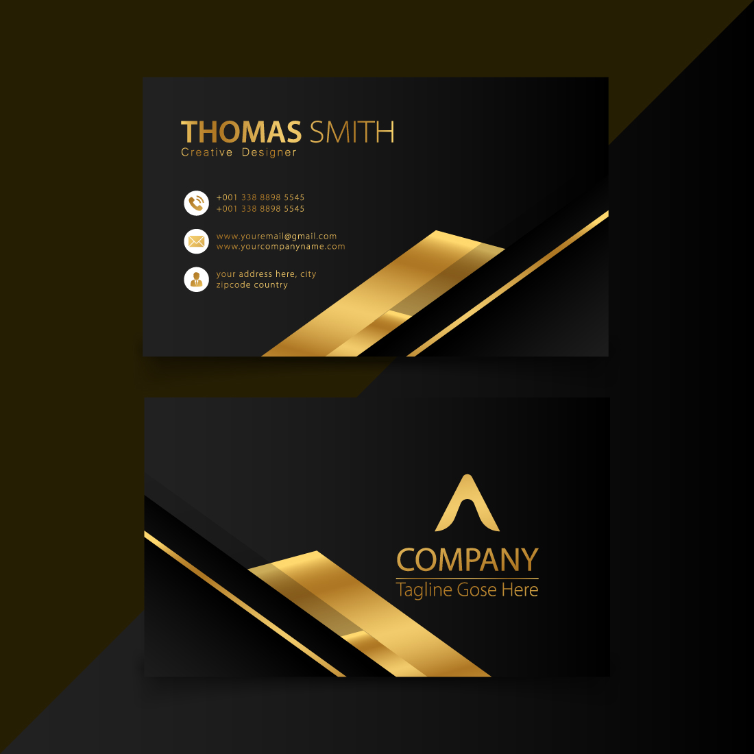 Elegant abstract golden Luxury business card template vector with gradient style cover image.