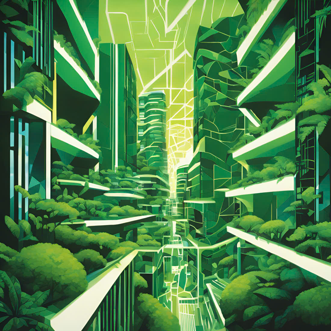 The Future City A Symphony of Nature and Geometric Light cover image.