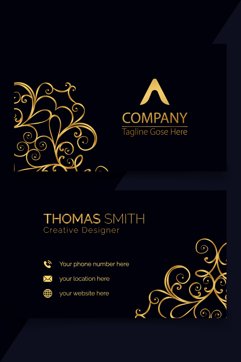 Elegant business card design with a mandala gold template visiting cards pinterest preview image.