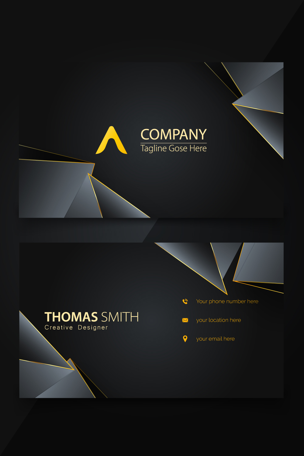 Abstract Creative business card vector design template with two sides pinterest preview image.