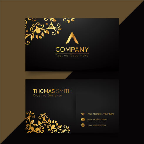 Elegant and imaginative creative golden business card template cover image.