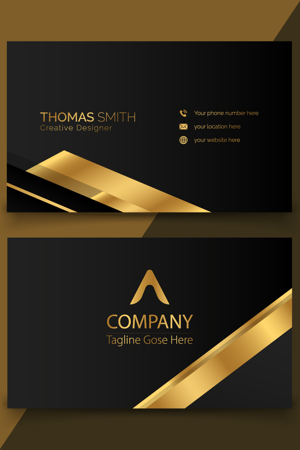 Elegant abstract golden Luxury business card template pinterest preview image.