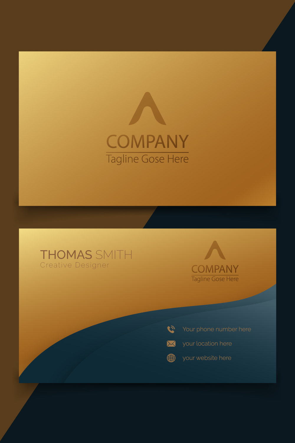 Elegant Gradient golden and black luxury business card pinterest preview image.