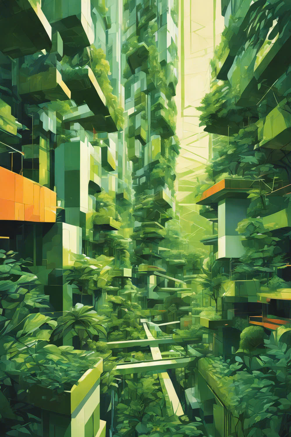 The Future City A Symphony of Nature and Geometric Light pinterest preview image.