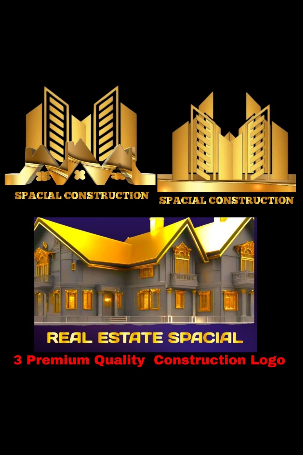 3 Premium Quality Construction Logo pinterest preview image.