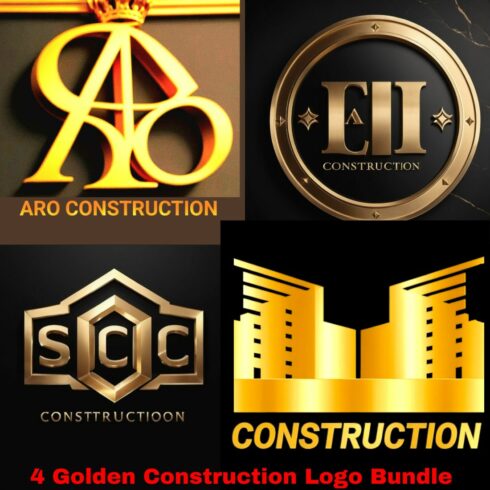 4 Golden Construction Logo Bundle cover image.