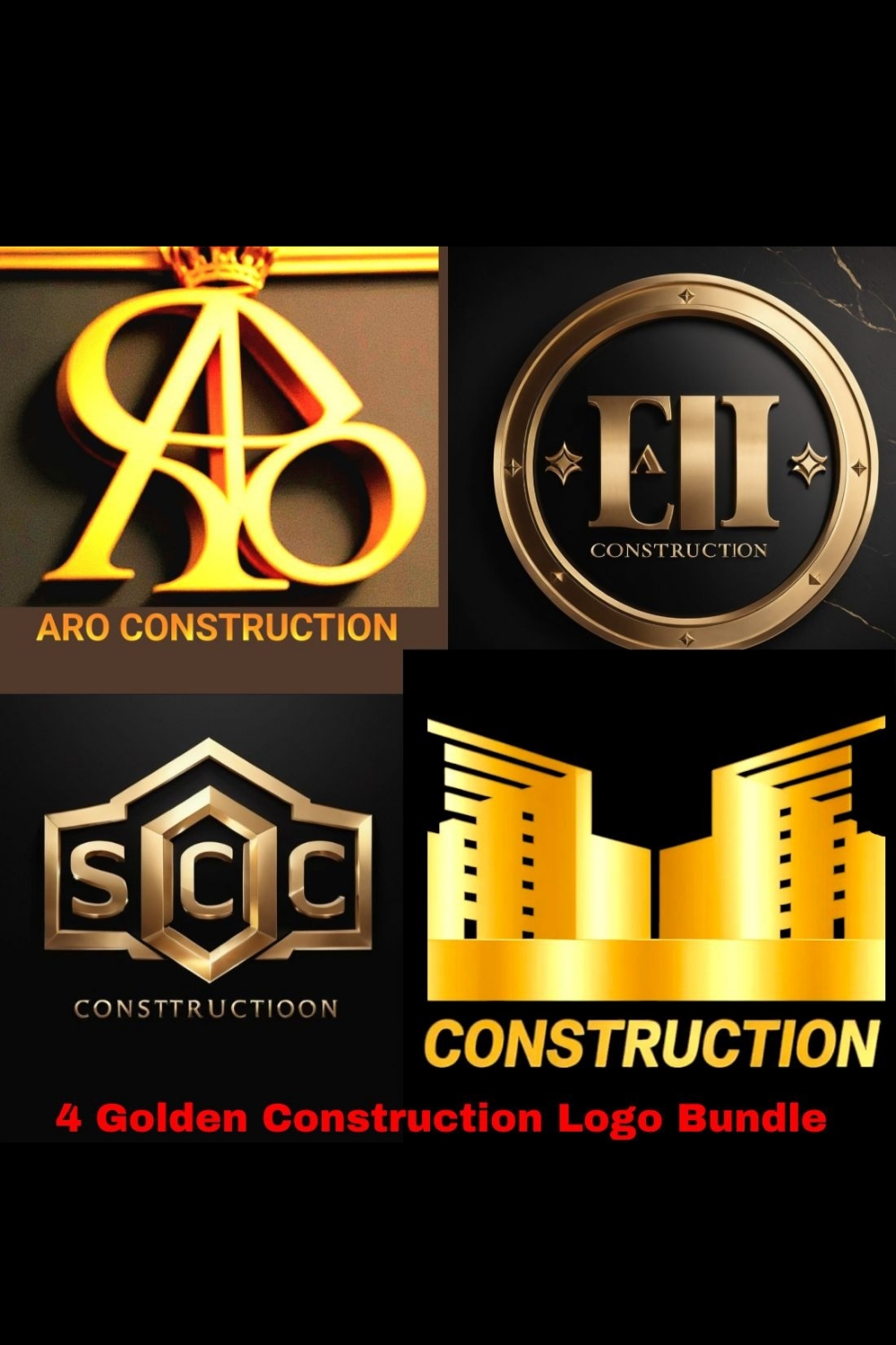 4 Golden Construction Logo Bundle pinterest preview image.