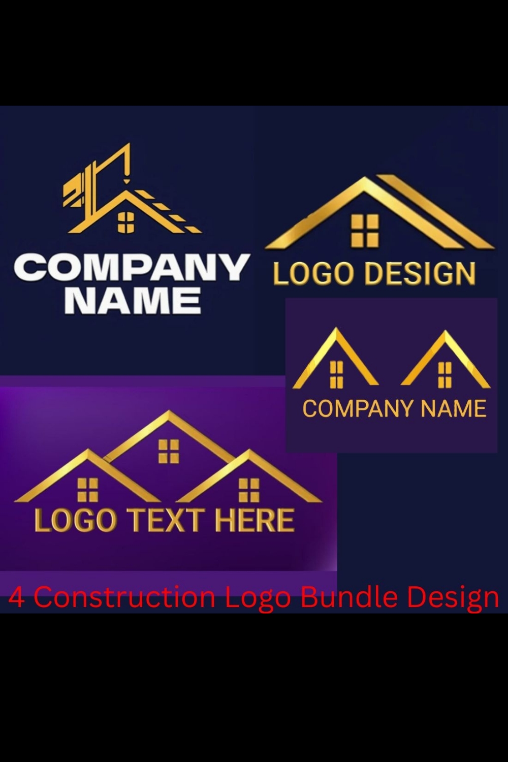 4 CONSTRUCTION LOGO BUNDLE DESIGN pinterest preview image.