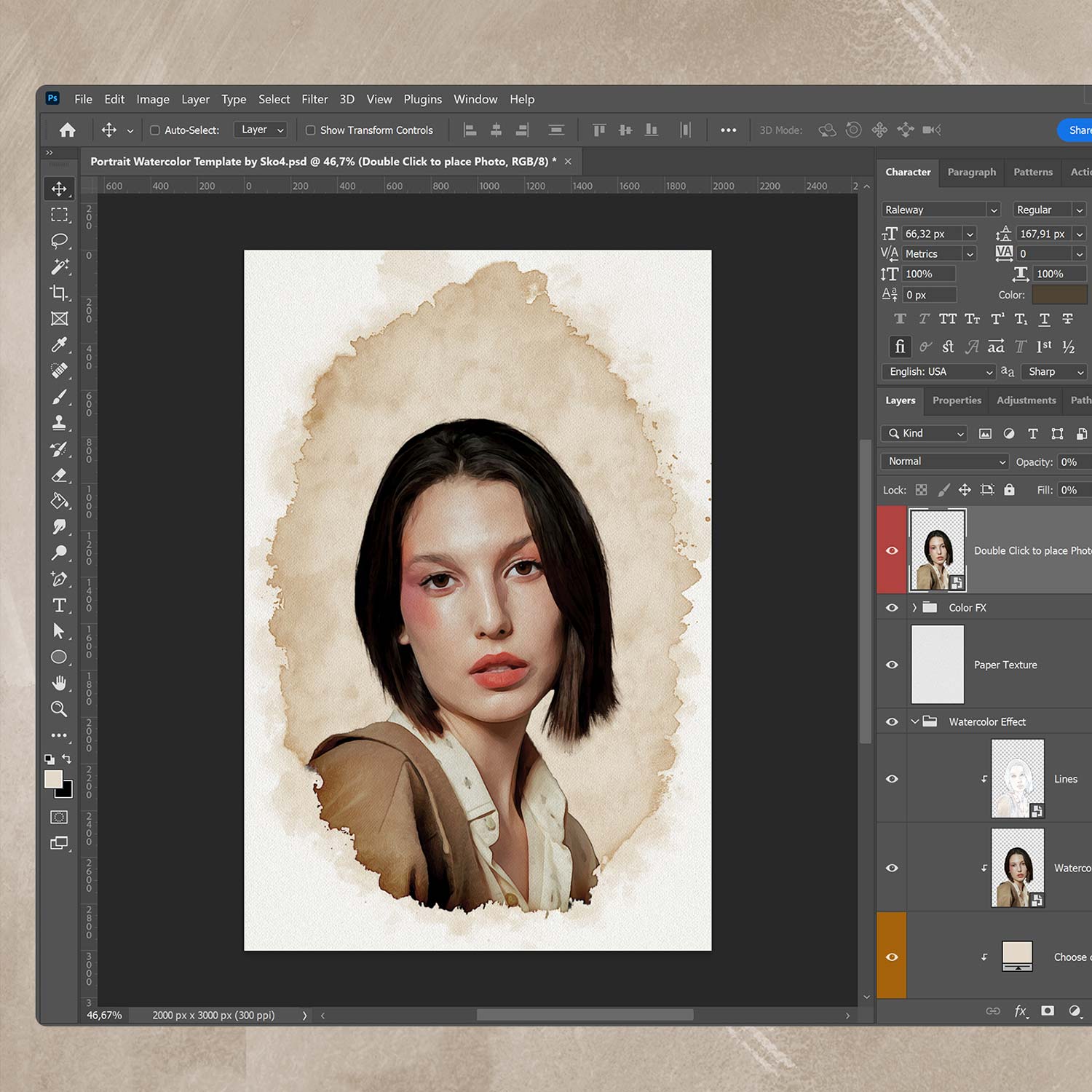 Portrait Watercolor Template preview image.