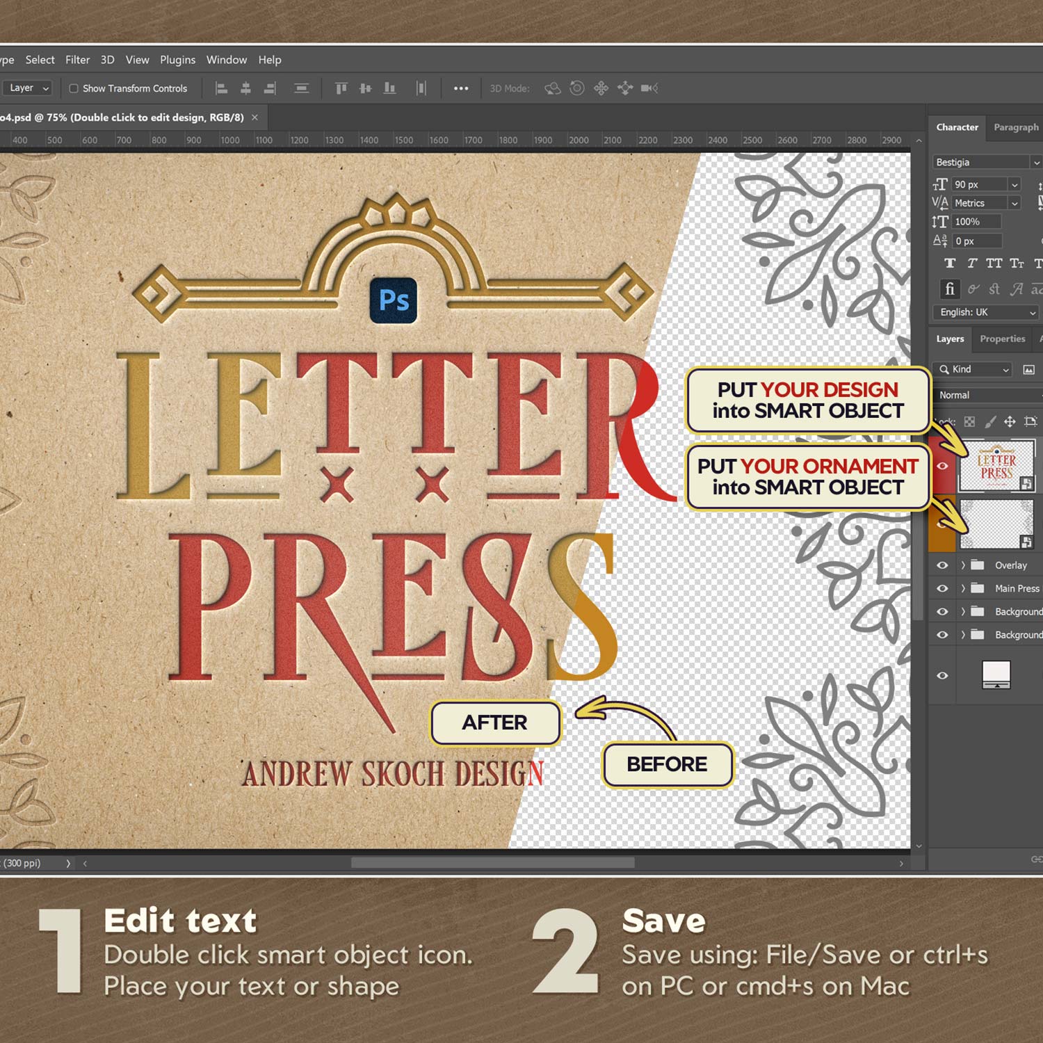 Letter Press Text & Logo Effect preview image.