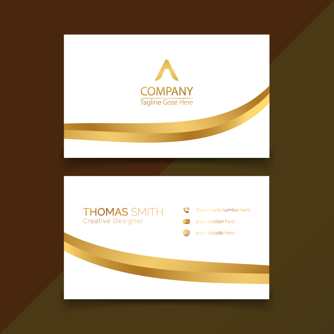 Elegant dark luxury golden business card template design set preview image.