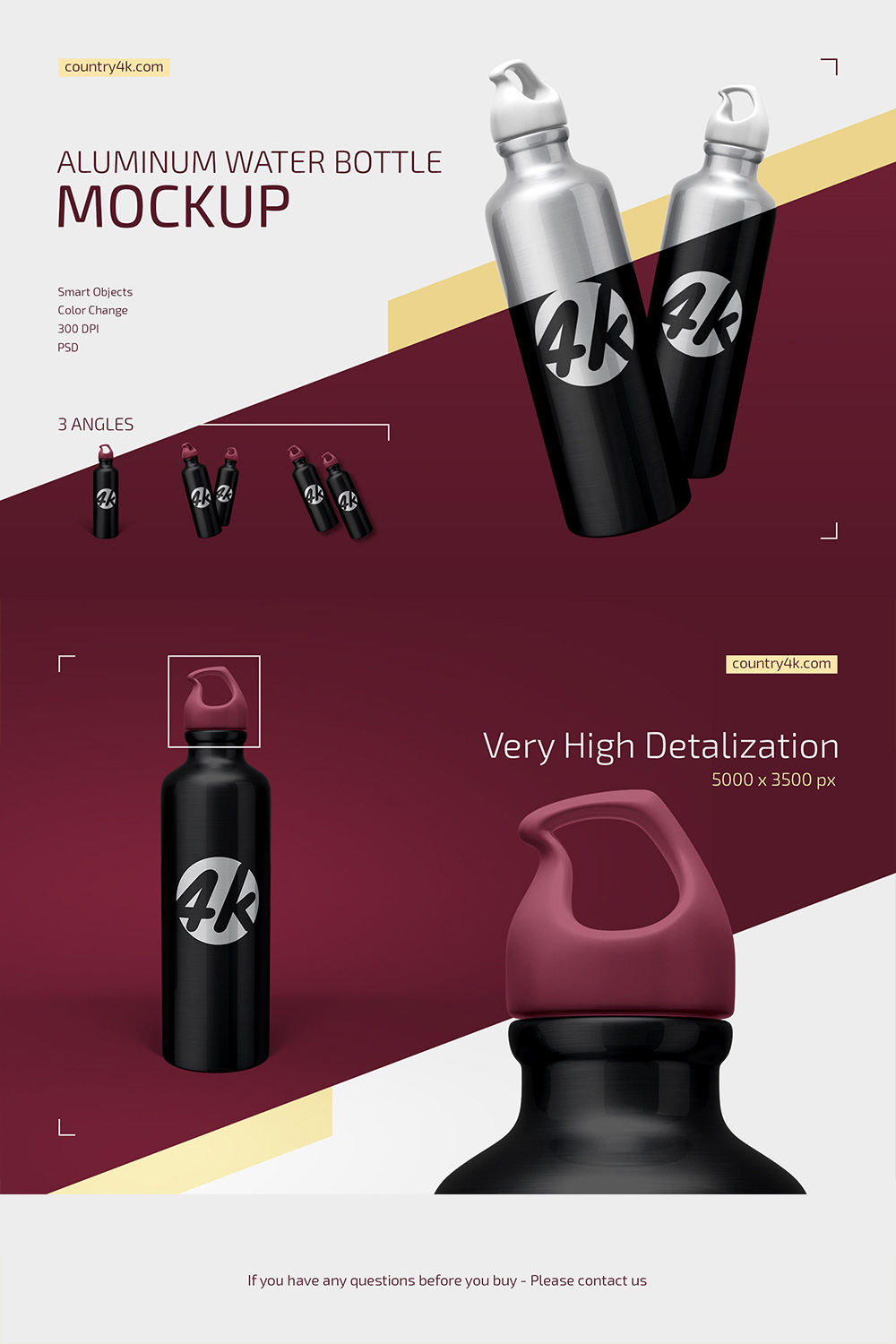 Aluminum Water Bottle Mockup Set pinterest preview image.