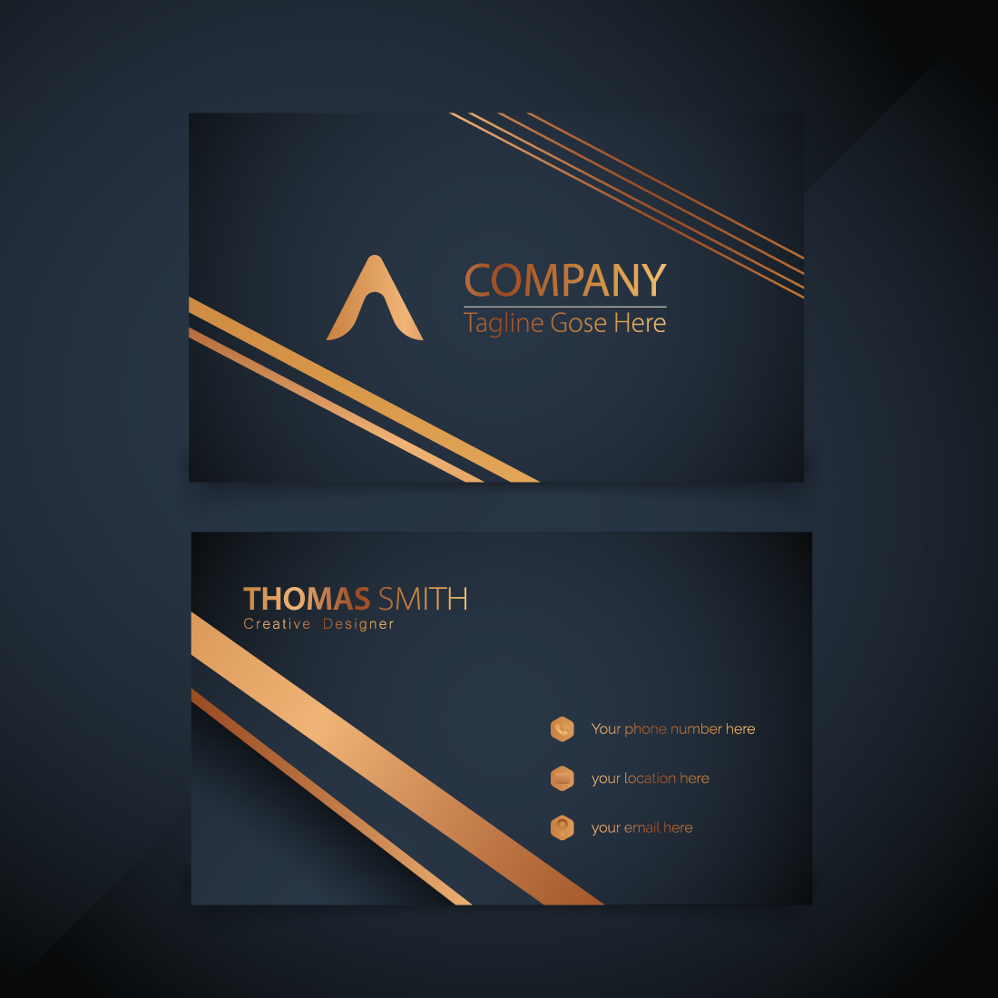 Abstract golden Luxury business card design template preview image.