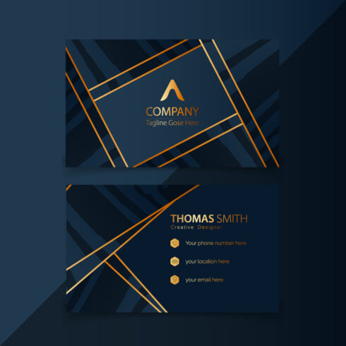 Elegant dark golden and luxury business card template cover image.