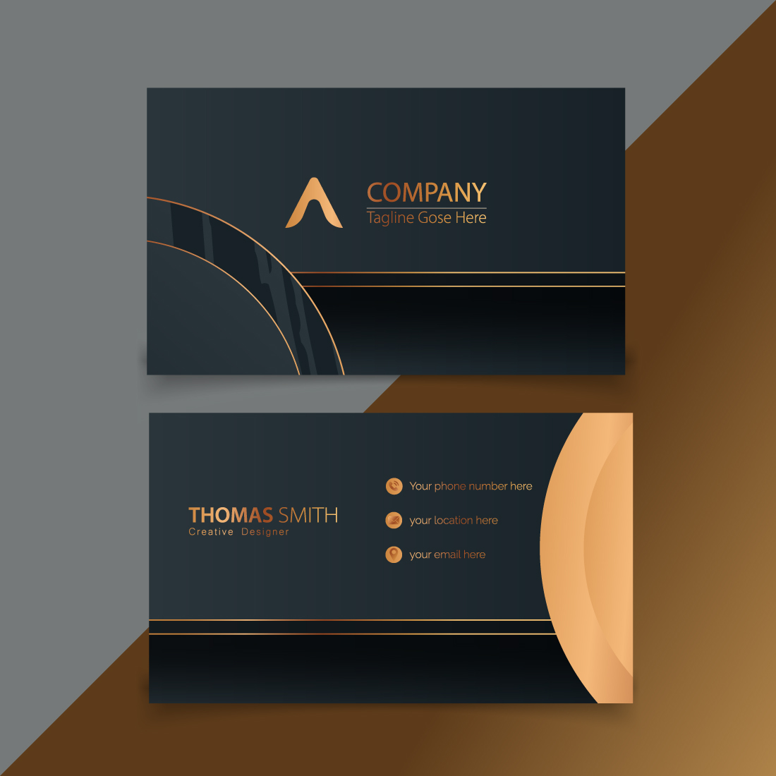 Elegant abstract golden Creative and simple Luxury business card template preview image.