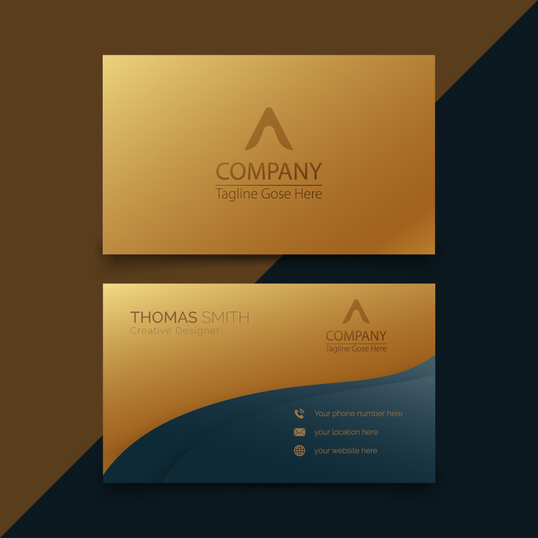 Elegant Gradient golden and black luxury business card preview image.