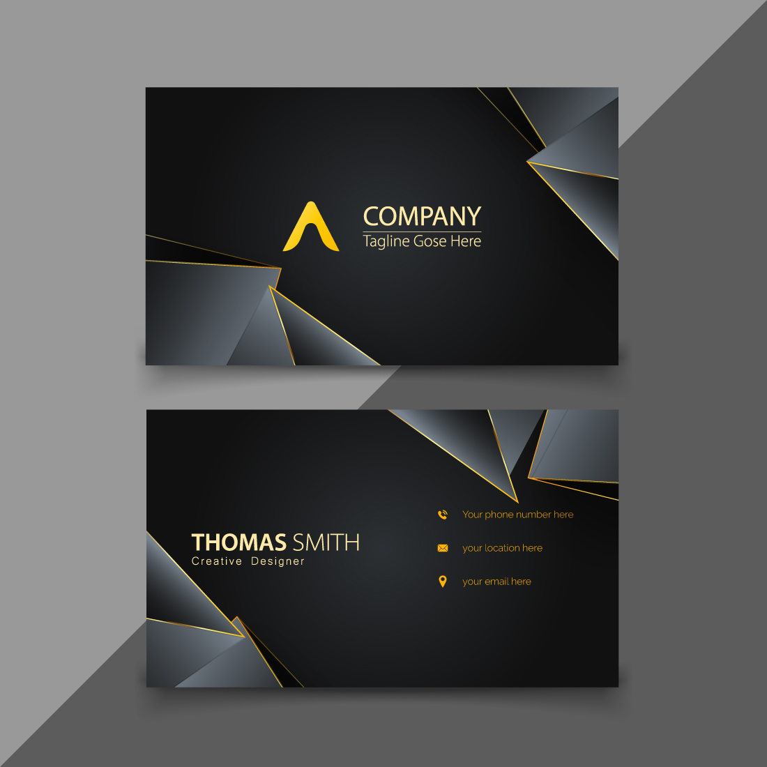 Abstract Creative business card vector design template with two sides preview image.