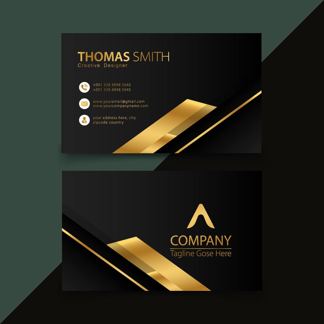 Elegant abstract golden Luxury business card template vector with gradient style preview image.