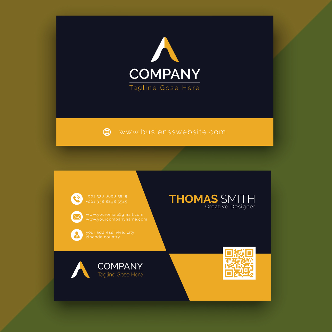 Modern and minimalist vector corporate business card design preview image.