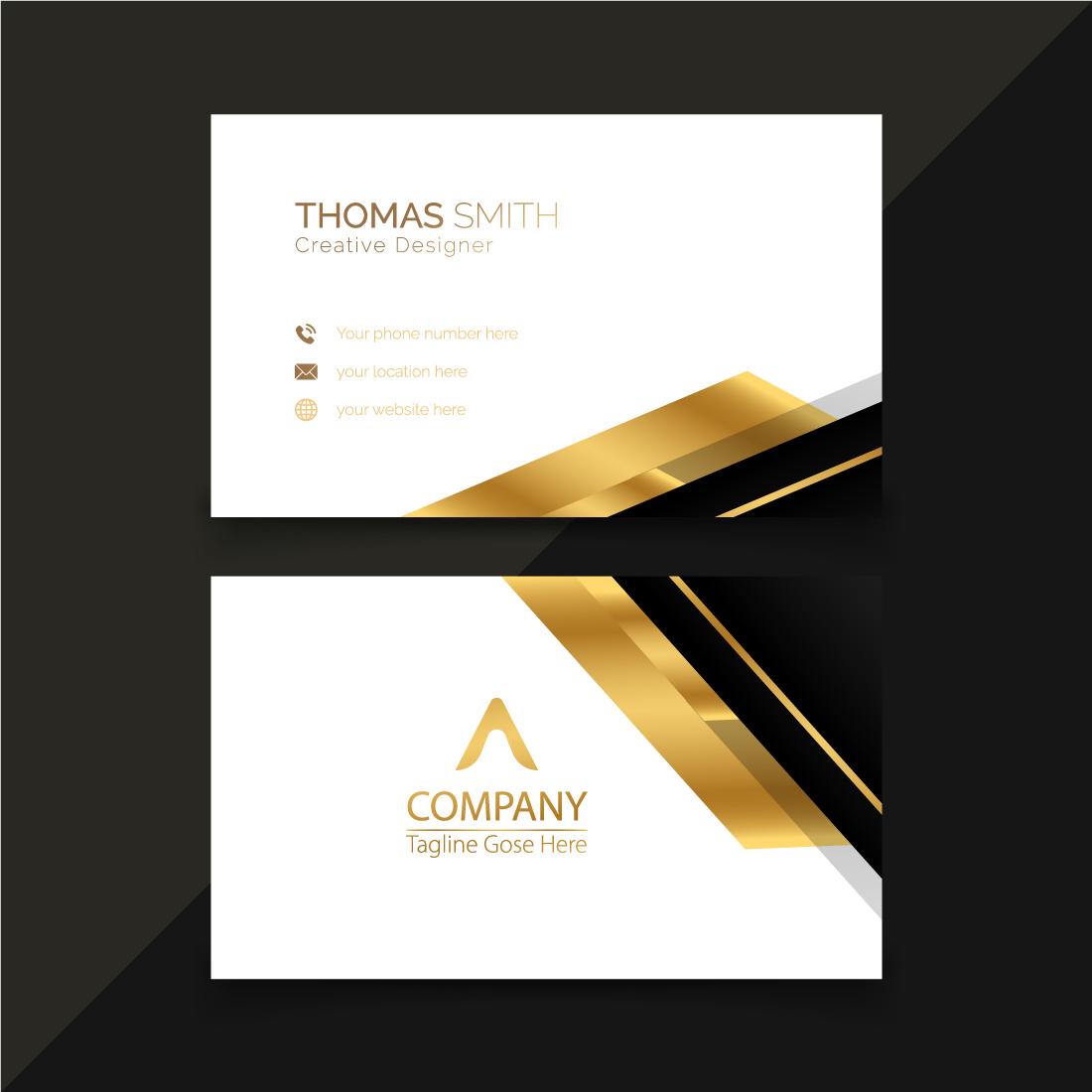 Elegant luxury Combination gold business card Vector preview image.