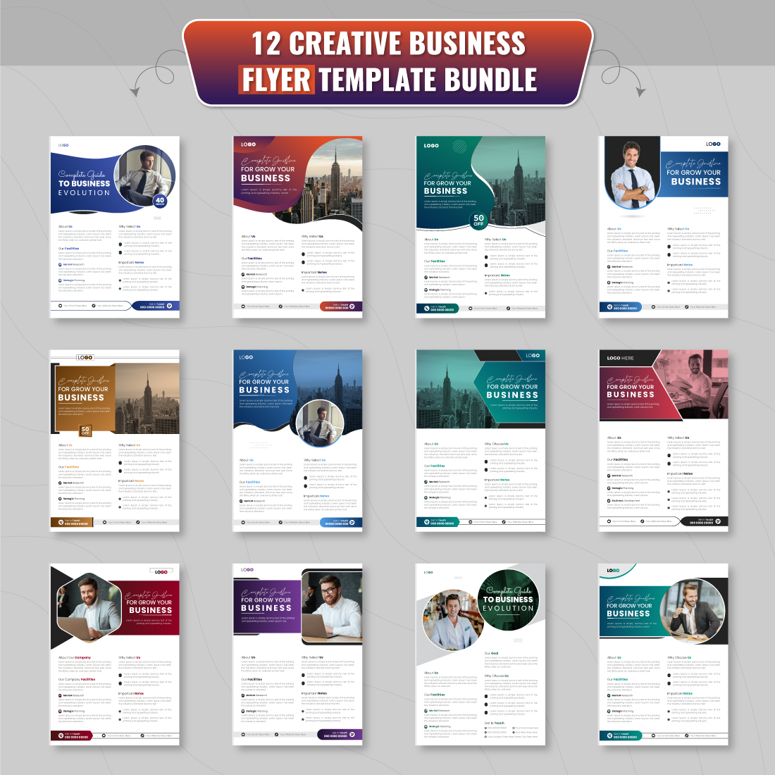 Business flyer design template bundle preview image.