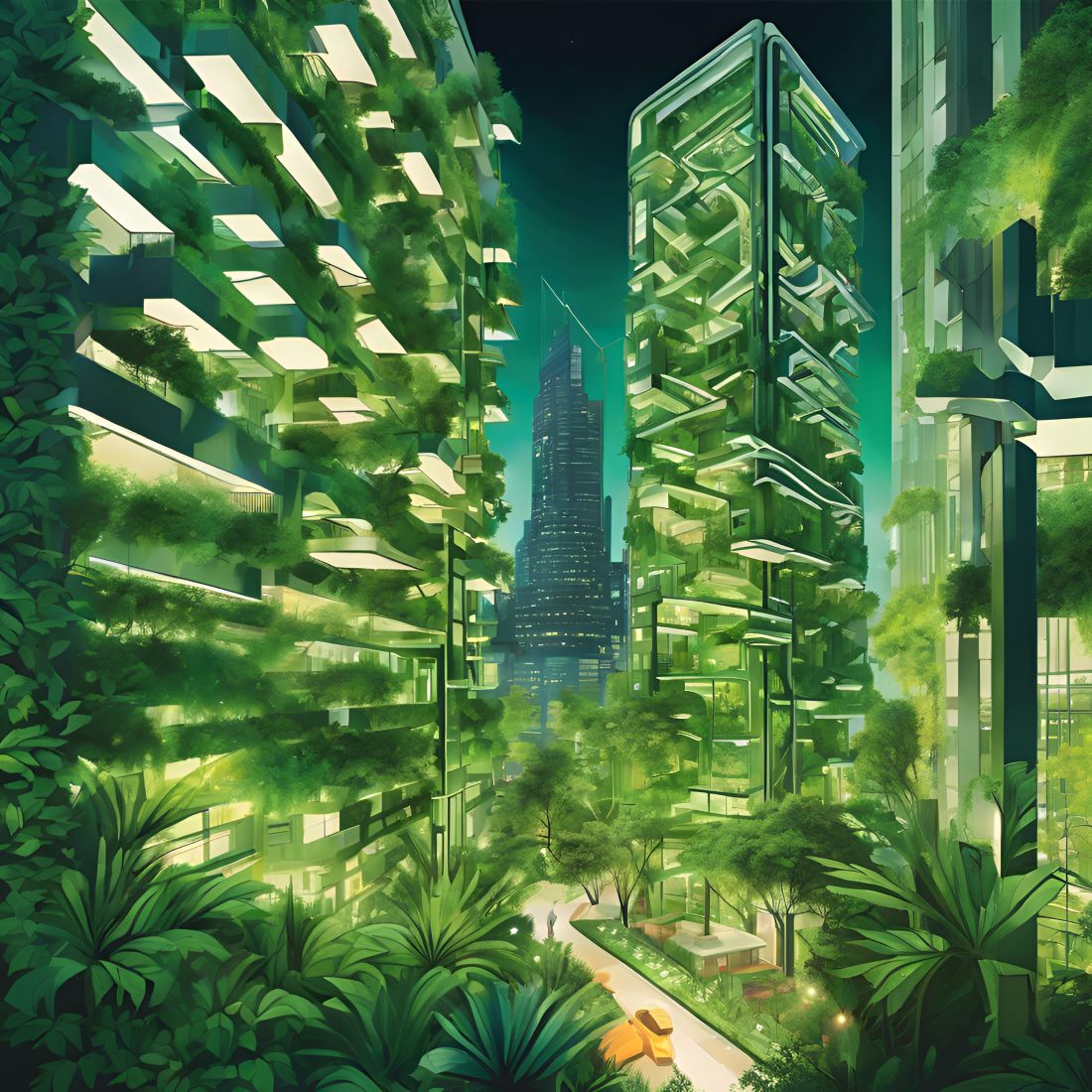 The Future City A Symphony of Nature and Geometric Light preview image.